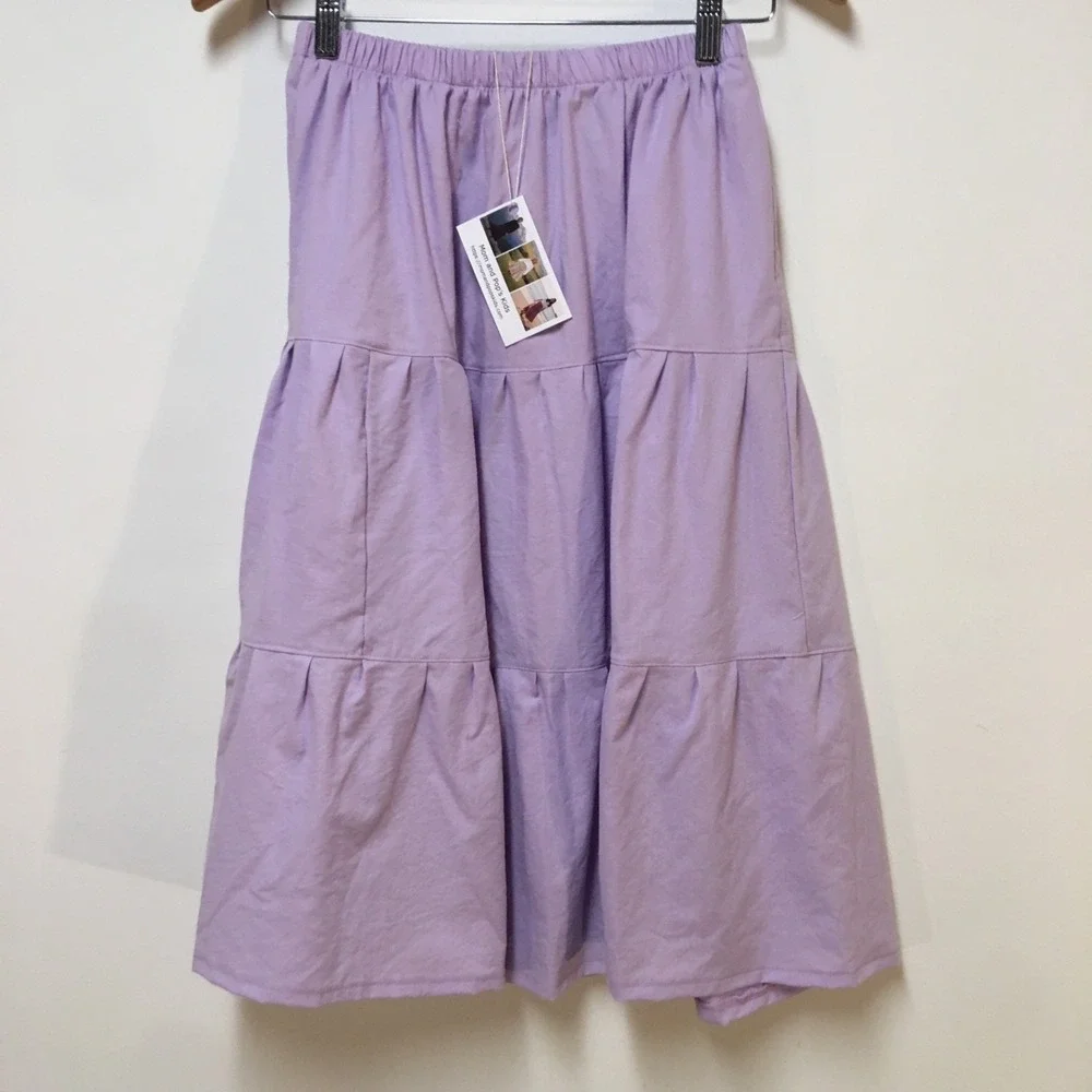 Skirt ORGANIC Girls 10/12 Midi Purple Ruffle Tiered Cotton Mom and Pop's Kids - Picture 2 of 10